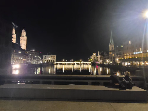 Downtown Zurich walk at night